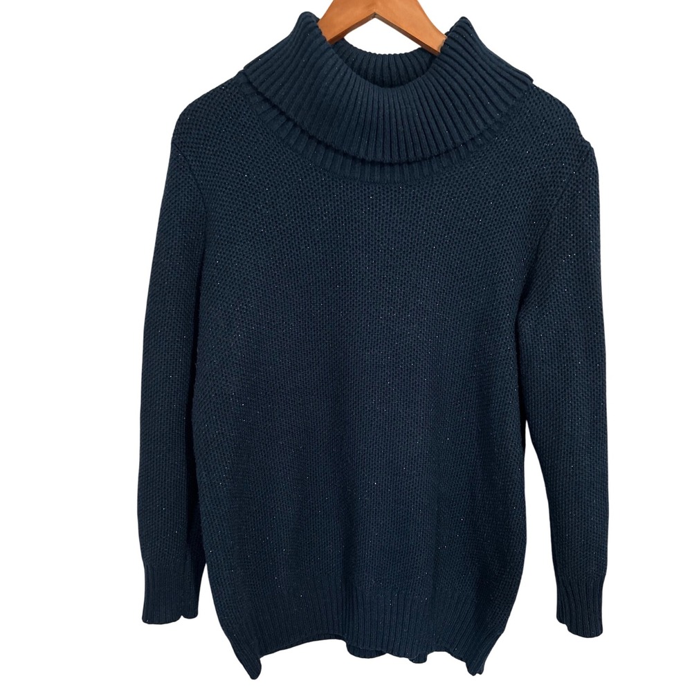 Apt‎ 9 Navy Blue Turtleneck Sweater Silver Threads Women's Size XL